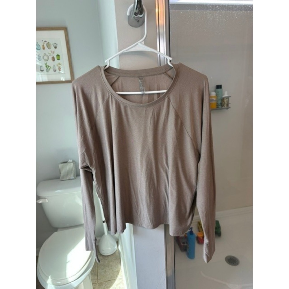 Beyond Yoga Women's Large Long Sleeve Top Taupe Soft Stretch Activewear Lounge